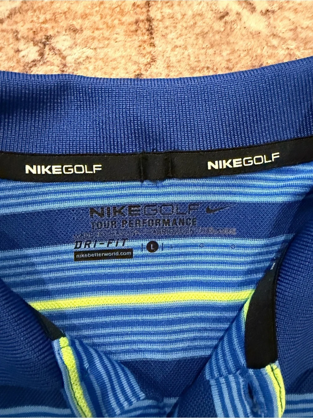Nike Blue Striped Dri-FIT Golf Polo with Lime Accents